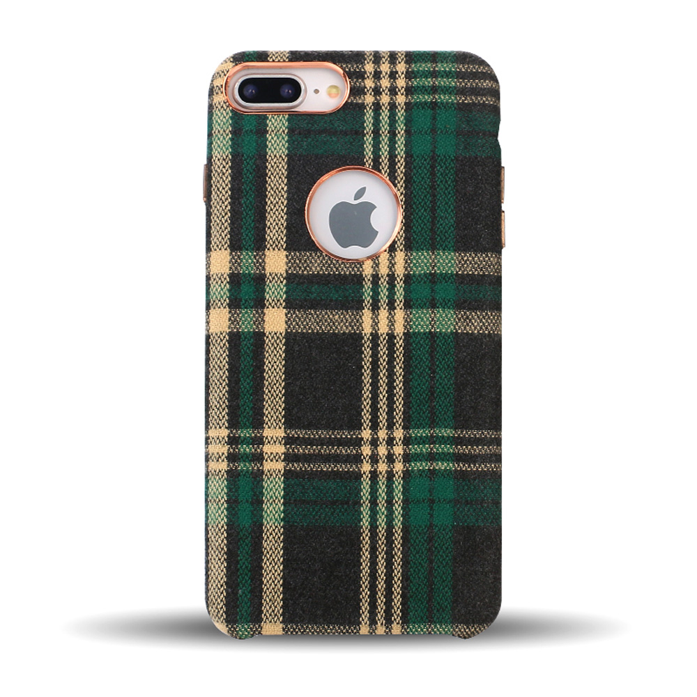 iPHONE 8 Plus / 7 Plus Checkered Plaid Fabric Armor PU Leather Case (Green)